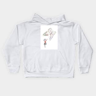 Girl and Butterfly Playful Colorful Artwork Kids Hoodie